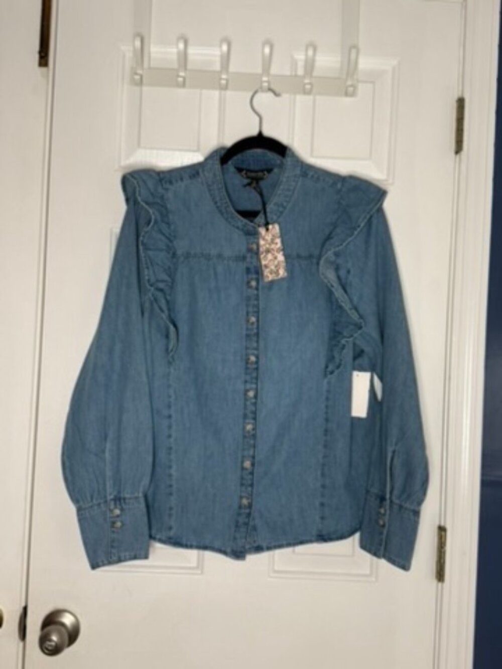 Nanette Lepore Denim Ruffle Blouse